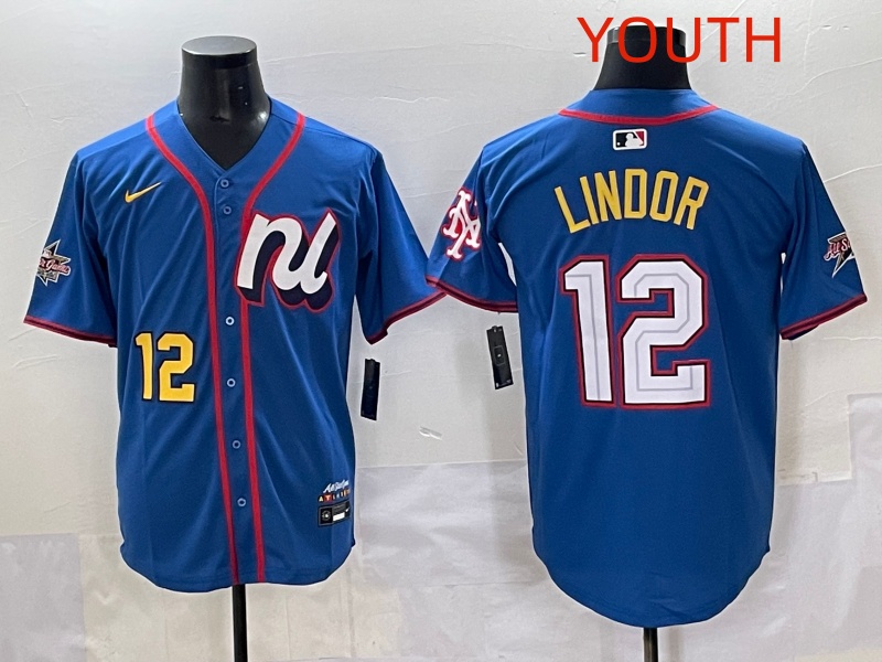 Youth 2025 New York Mets #12 Lindor Blue All star Nike MLB Jersey style 028->youth mlb jersey->Youth Jersey